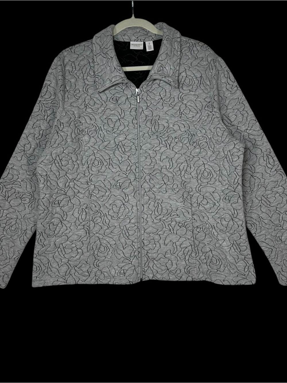 Chico’s Weekends Grey Rose Quilted Jacket Size 3 XL Soft Girl Grandmacore Floral